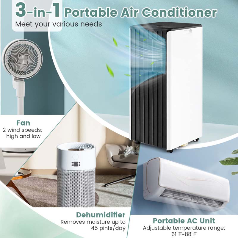 Eletriclife 10000 BTU(Ashrae) Portable Air Conditioner Cools 350 Sq.Ft with Dehumidifier