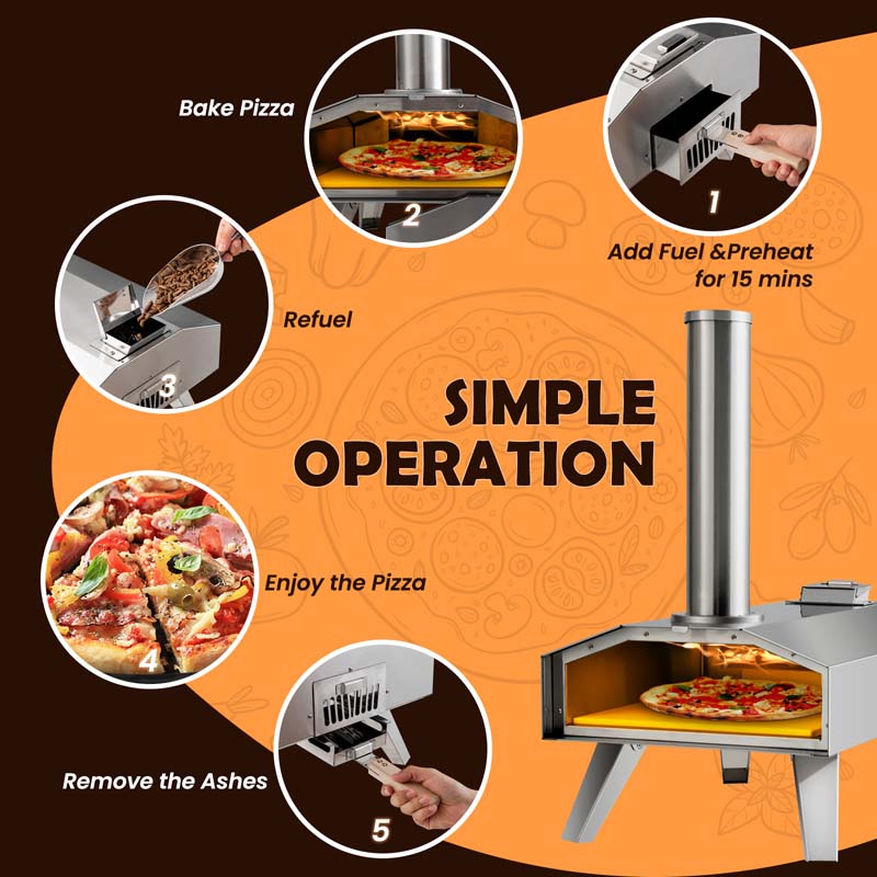 Eletriclife Portable Stainless Steel Outdoor Pizza Oven with 12 Inch Pizza Stone