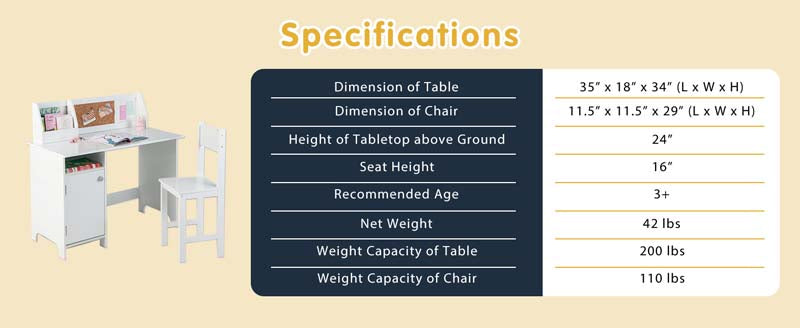 Eletriclife Wooden Kids Study Desk and Chair Set