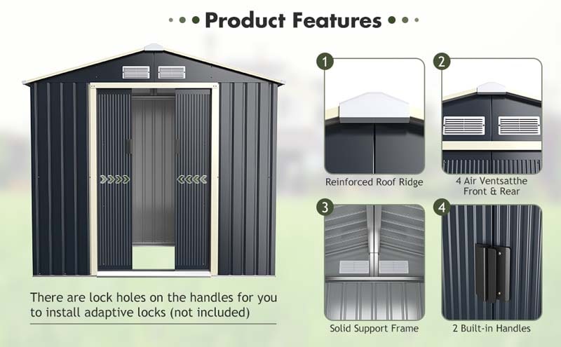 Eletriclife 11 x 8 Feet Metal Storage Shed with Sliding Double Lockable Doors