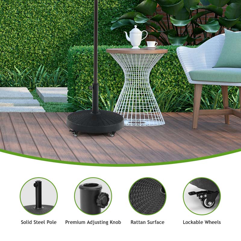 Eletriclife 50 LBS Patio Wicker Style Resin Umbrella Base Stand with Wheels