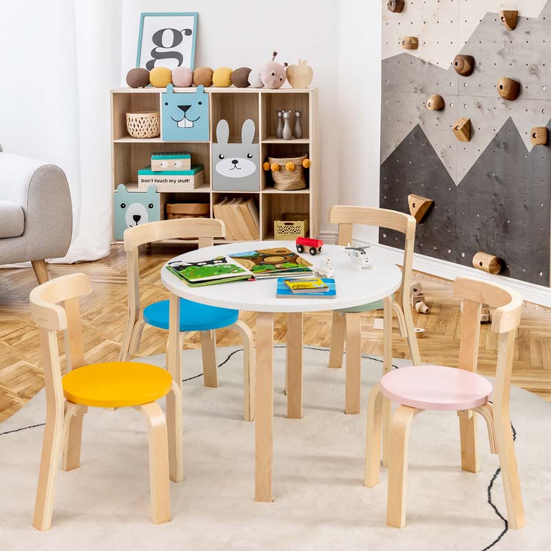 Costway 3-Piece Kids Wood Top Art Table and Chairs Set Drawing Desk with  Paper Roll Storage Shelf Bins HY10122CF - The Home Depot