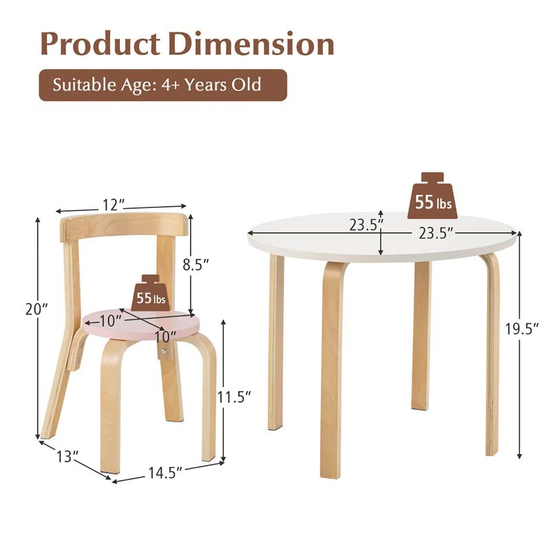 Eletriclife 5-Piece Kids Wooden Curved Back Activity Table and Chair Set with Toy Bricks