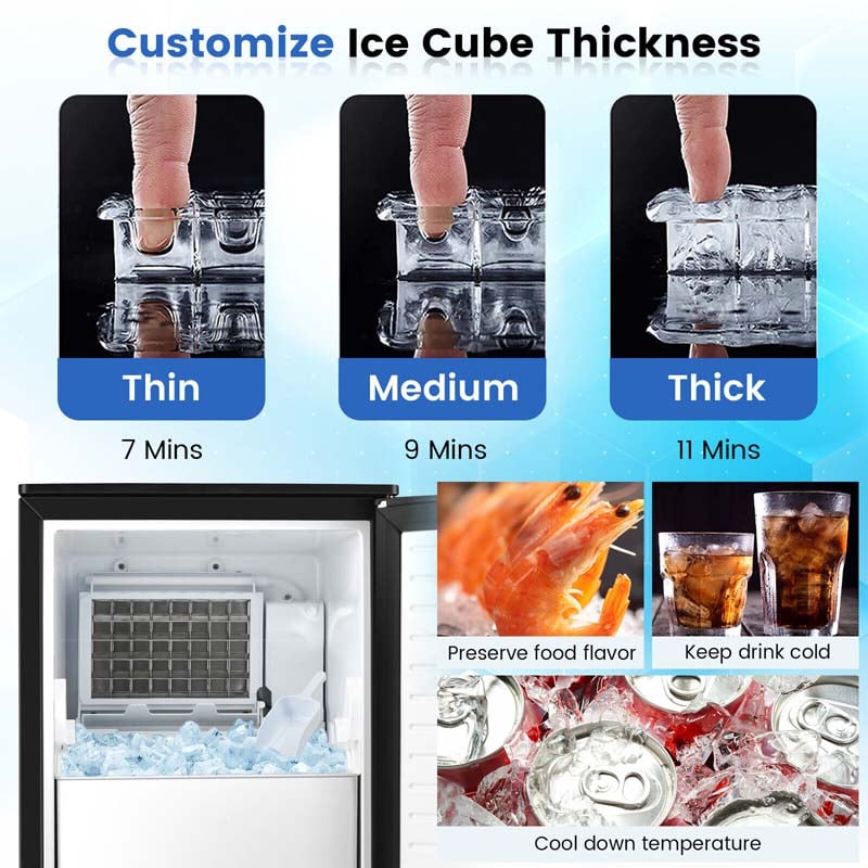 Chairliving 80LBS 24H Freestanding Built-In Ice Maker 25LBS Storage Bin Commercial Ice Cube Machine with Self-Cleaning Function