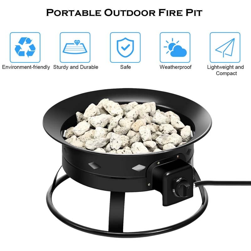 Eletriclife 58000BTU Firebowl Outdoor Portable Propane Gas Fire Pit with Cover and Carry Kit