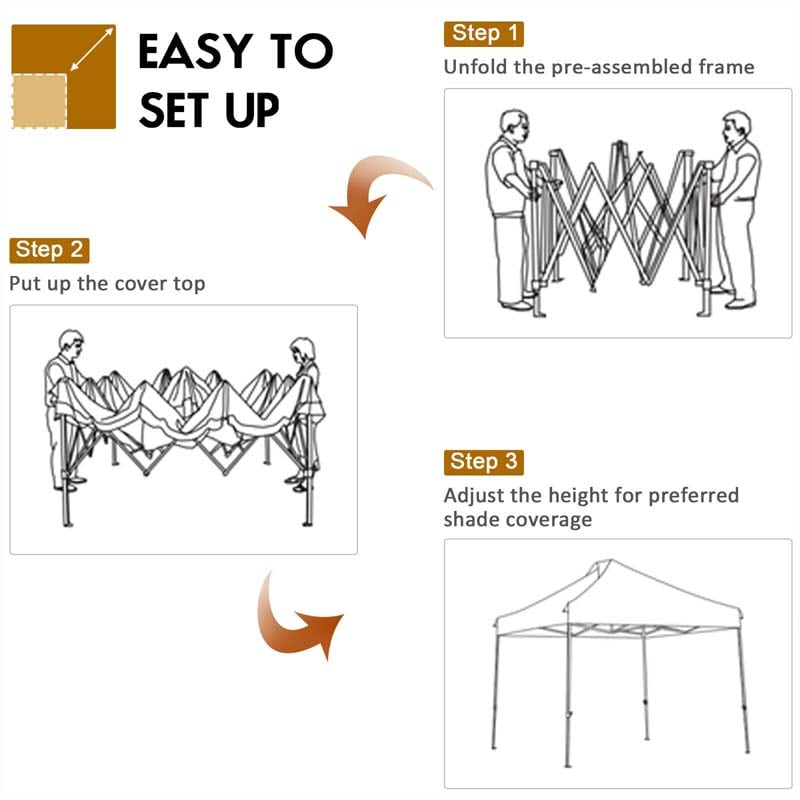10 x 10 FT Pop Up Canopy Tent Portable Folding Event Party Tent Adjustable with Roller Bag
