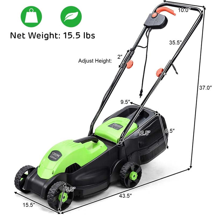 Eletriclife 12.5 Inch Corded Push Lawn Mower with 30L Grass Bag