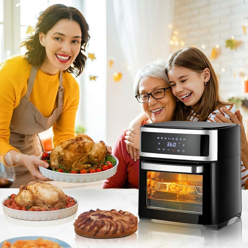 19 QT Toaster Oven Countertop, 7-in-1 1550W Convection Air Fryer with  Timer, Temperature Control, 5 Accessories