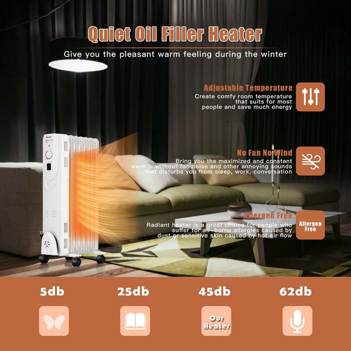 1500W Oil Filled Radiator Portable Space Heater
