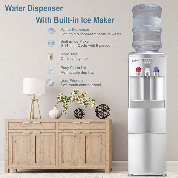 Eletriclife 2-in-1 Top Loading Water Cooler Dispenser with Built-in Ice Maker