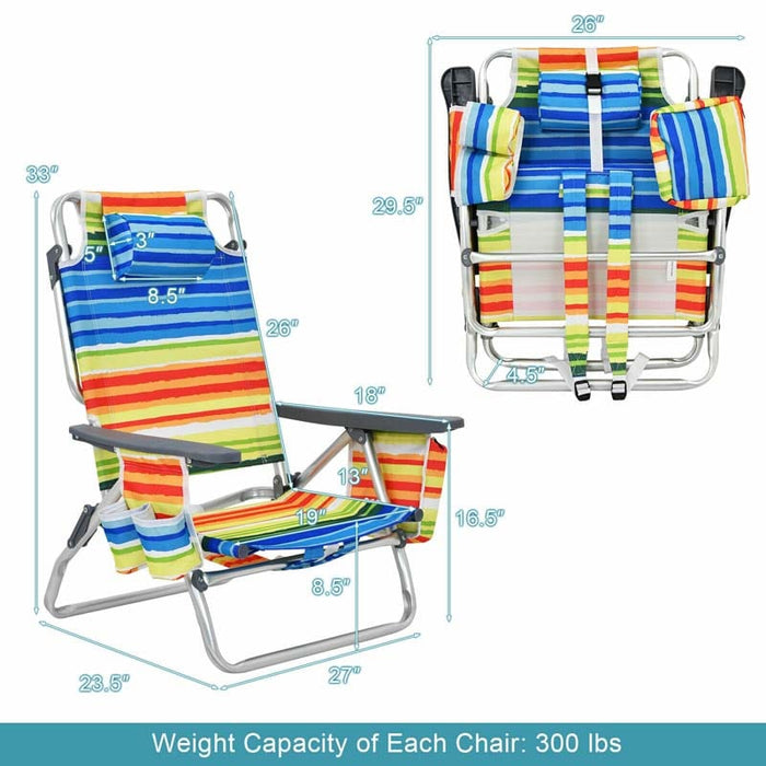 Eletriclife 2 Pcs Folding Backpack 5-Position Beach Chair with Pillow