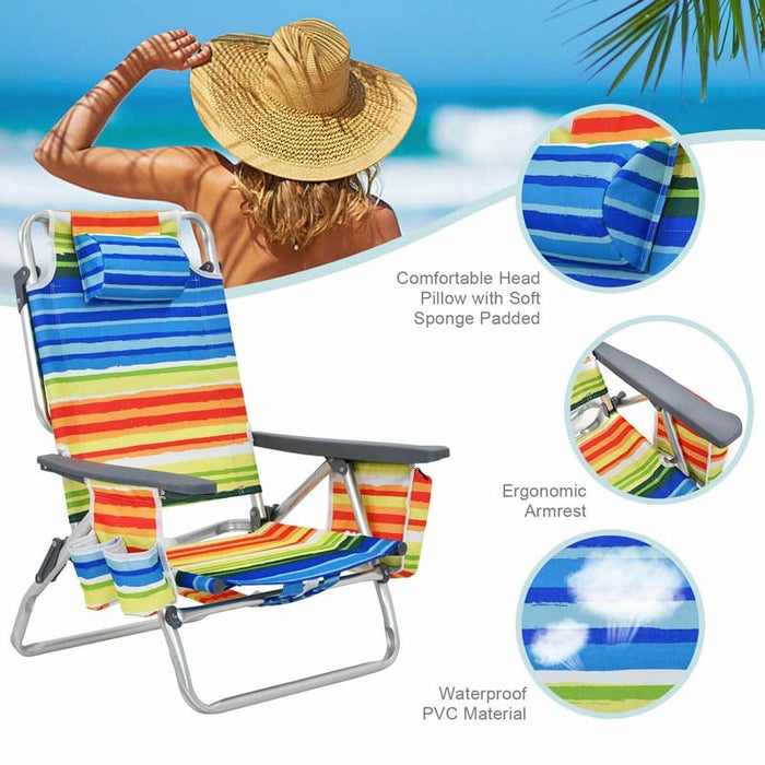 Eletriclife 2 Pcs Folding Backpack 5-Position Beach Chair with Pillow