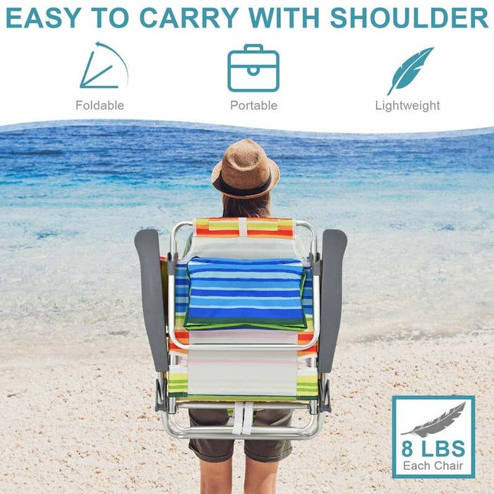Eletriclife 2 Pcs Folding Backpack 5-Position Beach Chair with Pillow