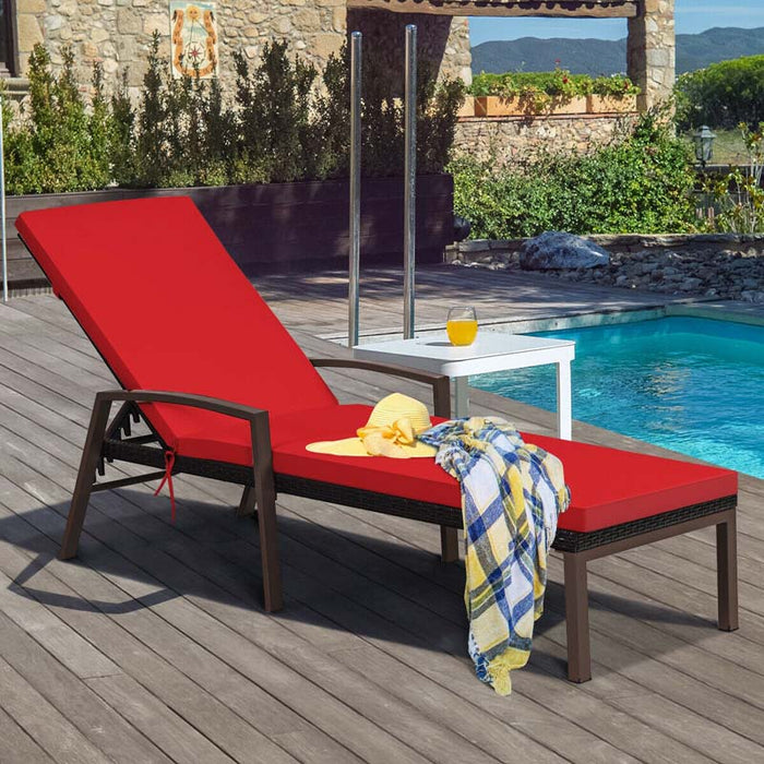 Eletriclife 2 Pcs Patio Rattan Chaise Lounge Chair Adjustable Back with Armrest and Cushion