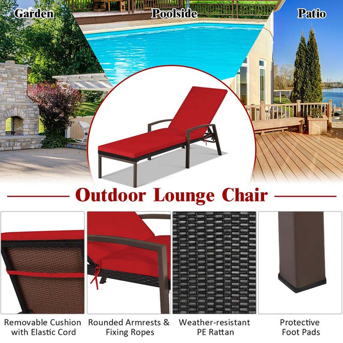 Eletriclife 2 Pcs Patio Rattan Chaise Lounge Chair Adjustable Back with Armrest and Cushion