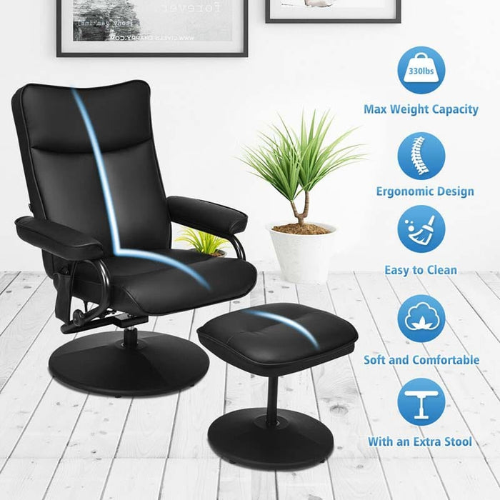 Eletriclife 360 Swivel Reclining Massage Chair Faux Leather with Ottoman