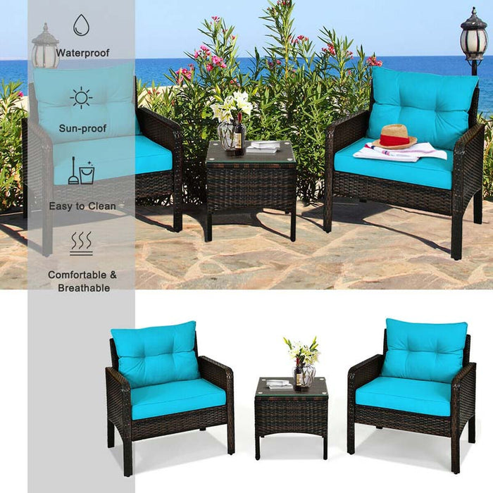 Eletriclife 3 Pieces Outdoor Patio Rattan Conversation Set with Seat Cushions