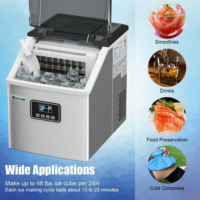 Eletriclife 48LBS per 24H Stainless Steel Self-Clean Ice Maker Machine with LCD Display