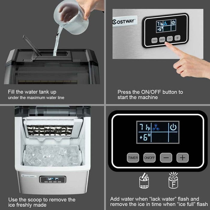Eletriclife 48LBS per 24H Stainless Steel Self-Clean Ice Maker Machine with LCD Display