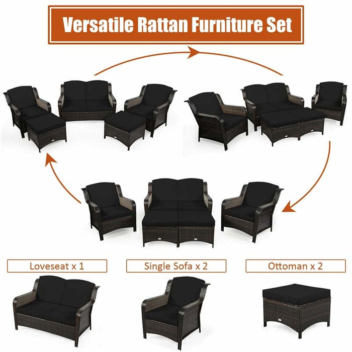 Eletriclife 5 Pieces Patio Rattan Sofa Set with Cushion and Ottoman