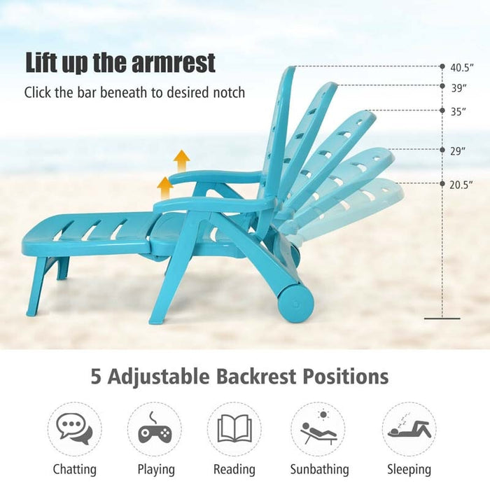 Eletriclife 5 Position Adjustable Folding Rolling Outdoor Lounger Chaise Chair