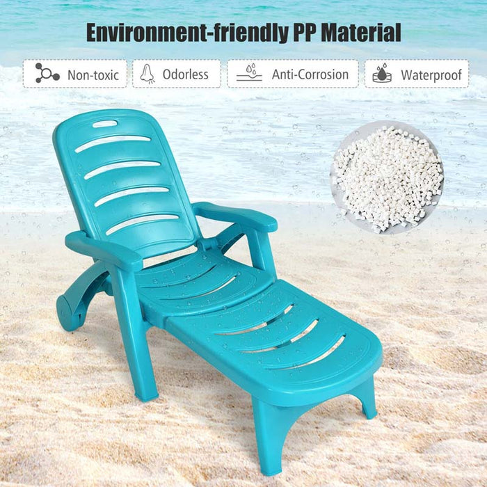 Eletriclife 5 Position Adjustable Folding Rolling Outdoor Lounger Chaise Chair