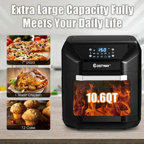 10.6 QT Electric Air Fryer Toaster Oven, 7-in-1 Kitchen Pizza Oven Oil-Less Cooker with Rotisserie