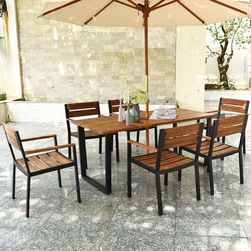 7 Pcs Acacia Wood Patio Dining Sets Sale, Price & Reviews - Eletriclife