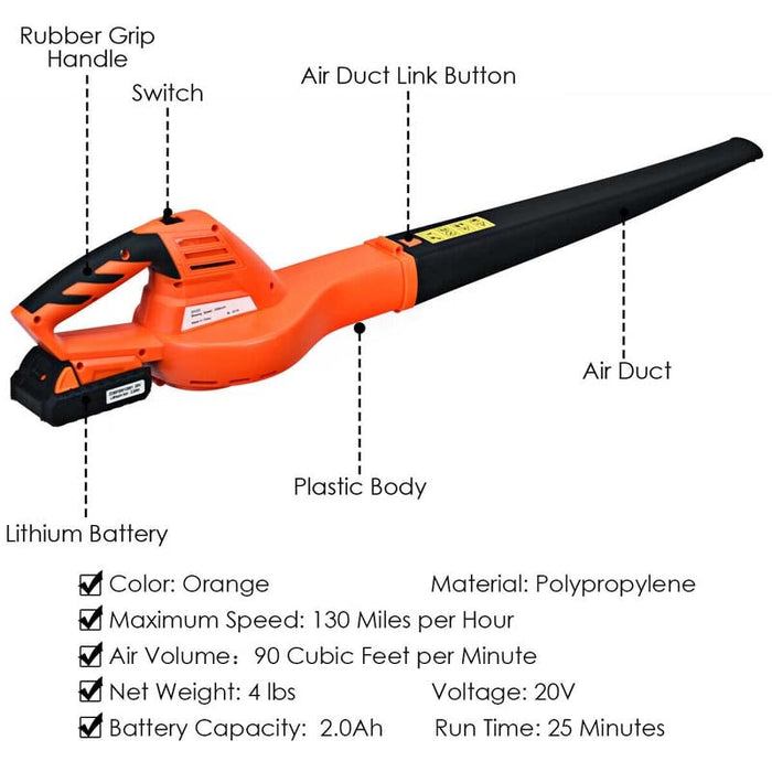 Eletriclife Cordless Leaf Blower Sweeper Handheld Blower 130 MPH 90 CFM