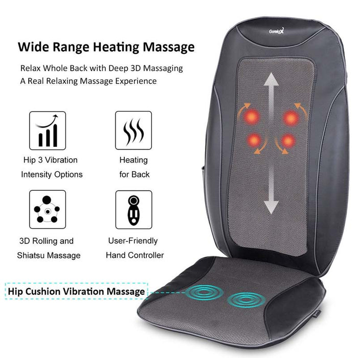 Air Compression Shiatsu Neck & Back Massager Seat w/ Heat, Rolling