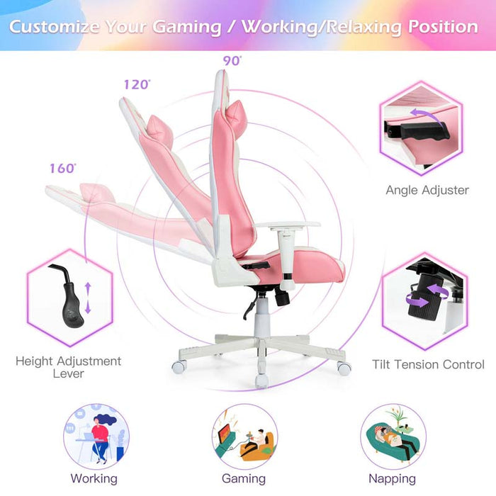 Eletriclife Ergonomic High Back Gaming Chair with Headrest and Lumbar Support Pink