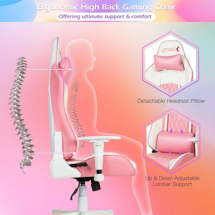 Eletriclife Ergonomic High Back Gaming Chair with Headrest and Lumbar Support Pink