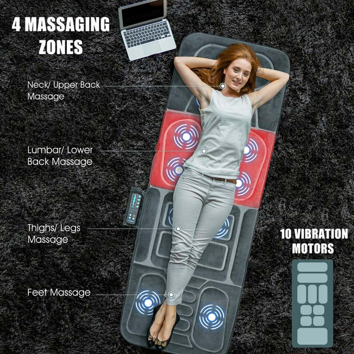 Chairliving Portable Full Body Massage Mat Foldable Heated Massager Pad Cushion with 10 Vibration Motors for Back Pain Relief