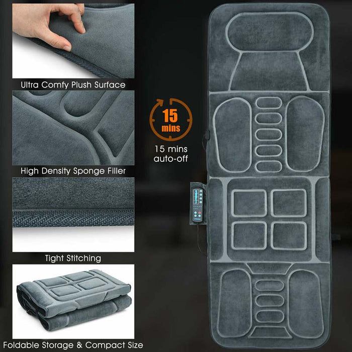 Chairliving Portable Full Body Massage Mat Foldable Heated Massager Pad Cushion with 10 Vibration Motors for Back Pain Relief