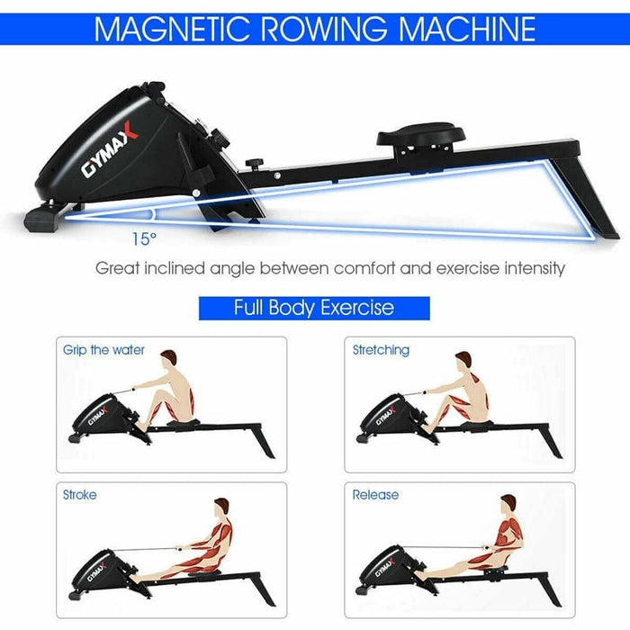 Foldable Magnetic Rowing Machine with 10 Level Adjustable Resistance