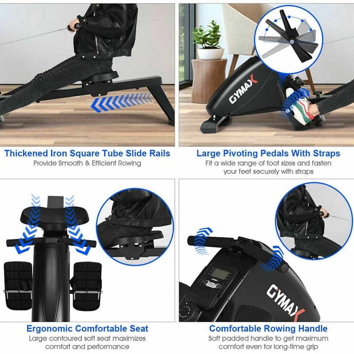 Foldable Magnetic Rowing Machine with 10 Level Adjustable Resistance