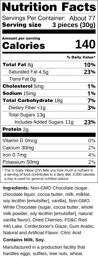 Dilettante's Chocolate Covered Cherries Nutrition Facts