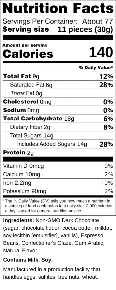 Dilettante's Dark Chocolate Espresso Beans Nutrition Facts