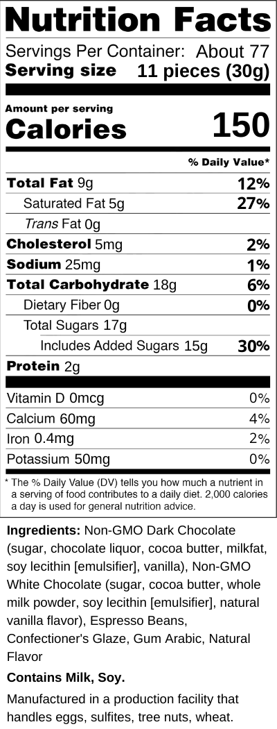 Dilettante's Marbled Chocolate Espresso Beans Nutrition Facts