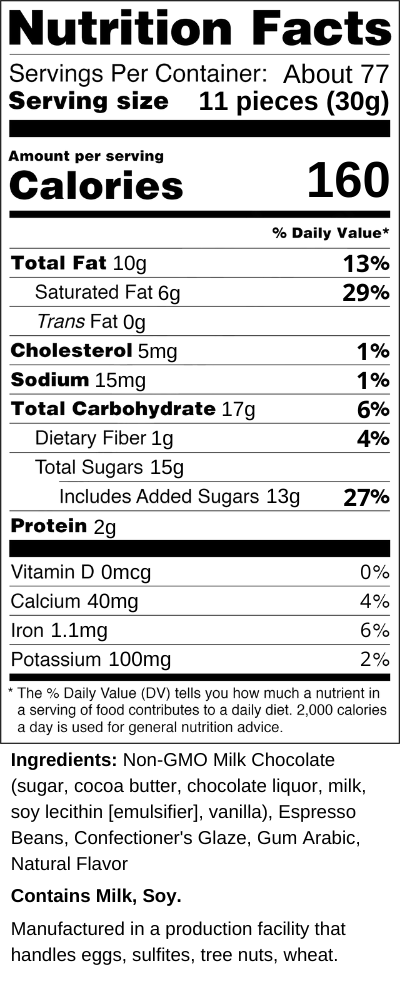 Dilettante's Milk Chocolate Espresso Beans Nutrition Facts