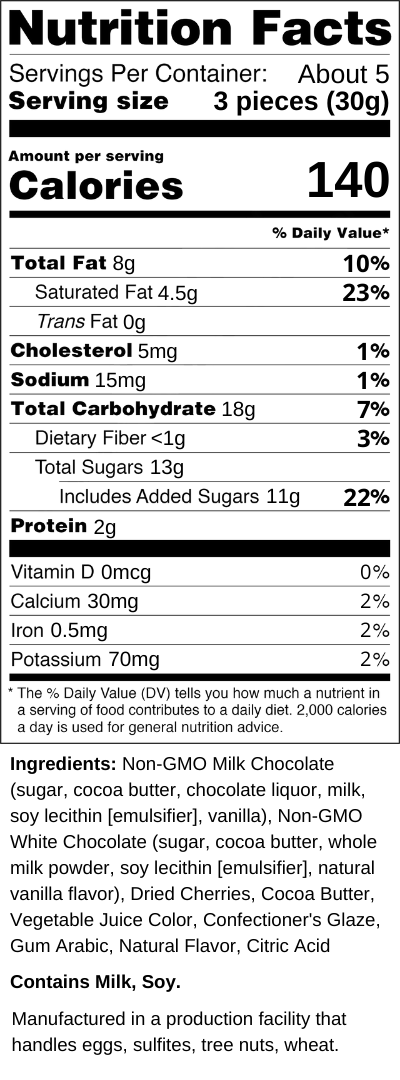 Dilettante's Chocolate Covered Cherries Nutrition Facts