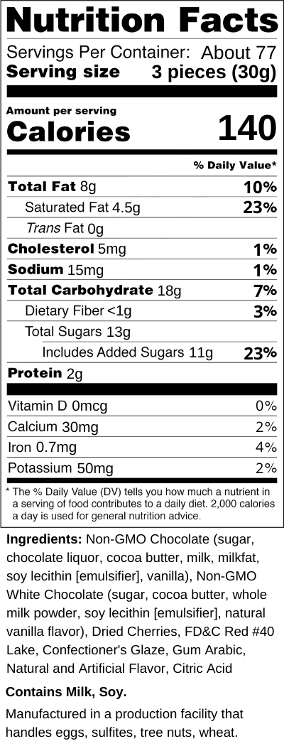 Dilettante's Chocolate Covered Cherries Nutrition Facts