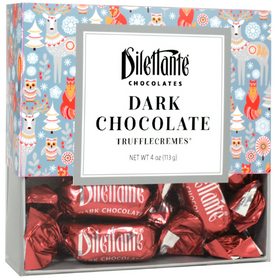 Dilettante Chocolates Dark Chocolate Ephemere TruffleCremes in a holiday-inspired gift box