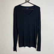 Navy Tommy Hilfiger V-Neck Cable Knit Sweater Womens XL