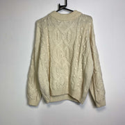 Beige Patterned Vintage Wool Jumper Sweater Medium