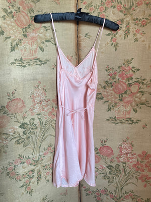 1930s Pink Silk Satin Floral Embroidery Teddy Playsuit Romper