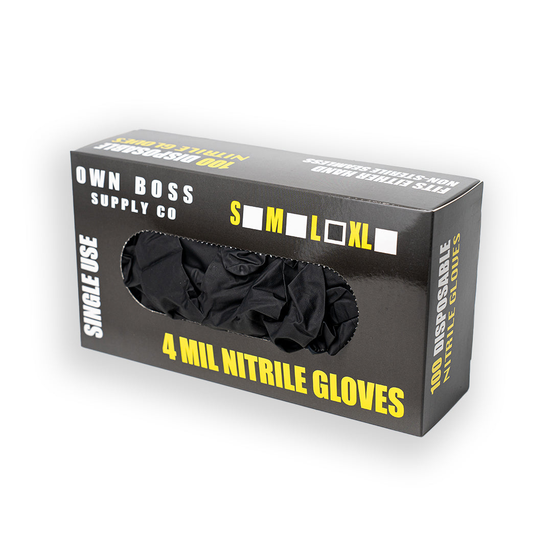 Image of Black 4 Mil Disposable Nitrile Gloves (100-Box)