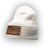 Picture of WHITE LEATHER PATCH BEANIE