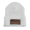 WHITE LEATHER PATCH BEANIE - Own Boss Supply Co
