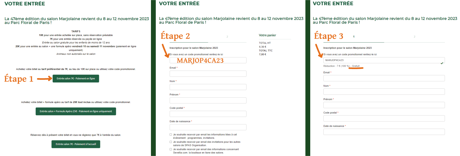 Process pour entrée gratuite salon de Marjolaine 2023 Paris vincennes
